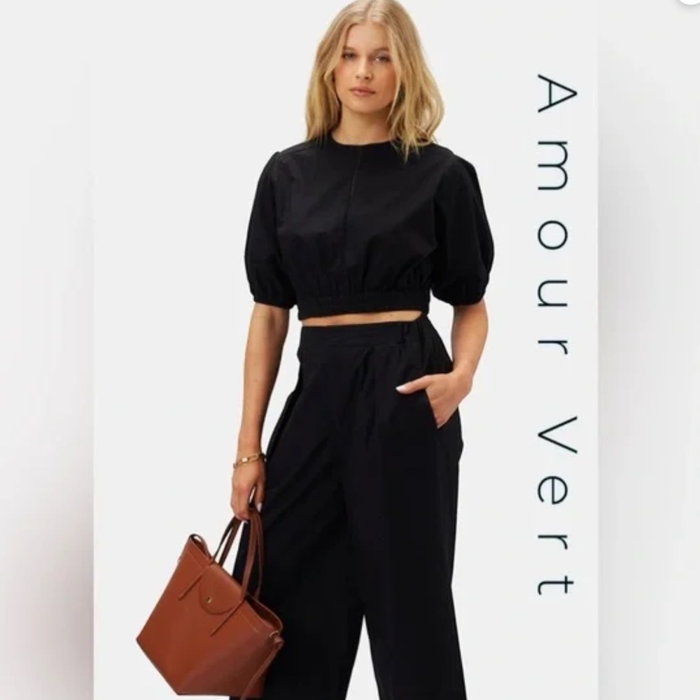 Amour Vert Lisa Organic Cotton Poplin Top Black Eyelet Crop in Large, New - Picture 9 of 9